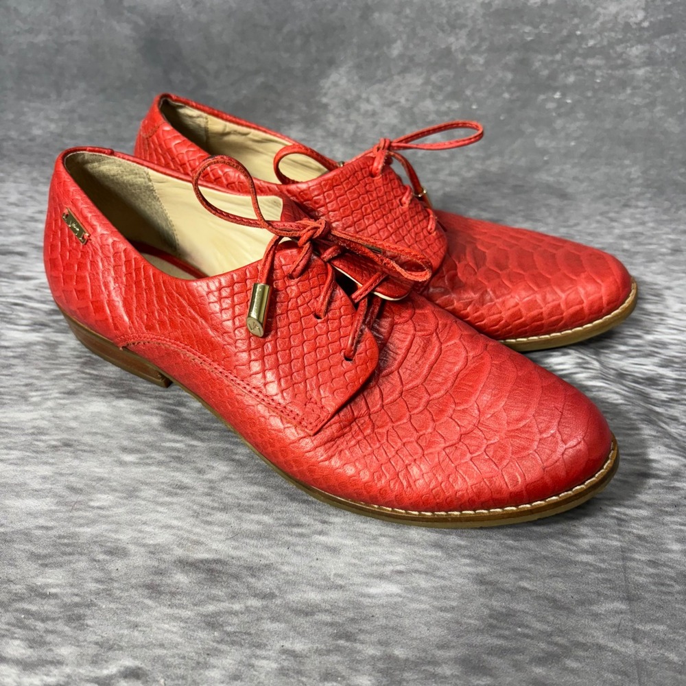 Velez Snakeskin Embossed Red Leather Lace Up Oxford Derby Dress Shoes Size 37